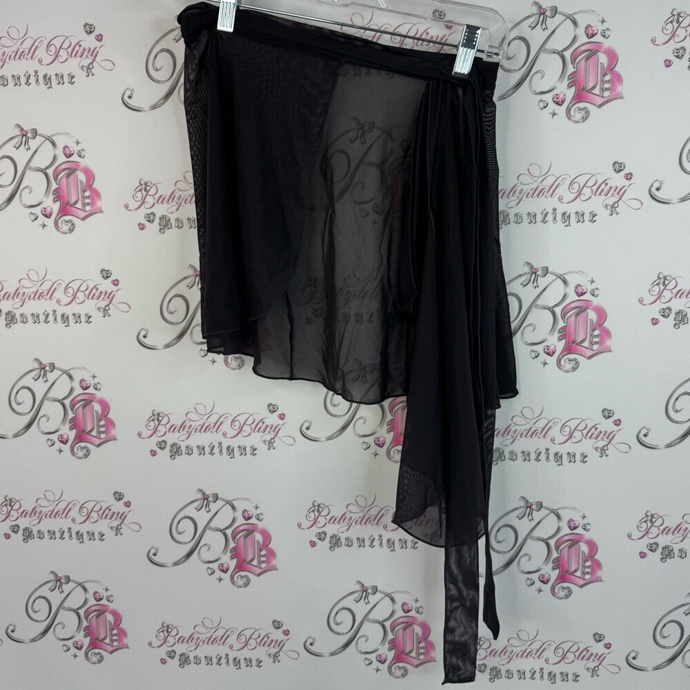 Ballet beautiful wrap skirt mesh tie up dance Chic Black Asymmetrical Skirt